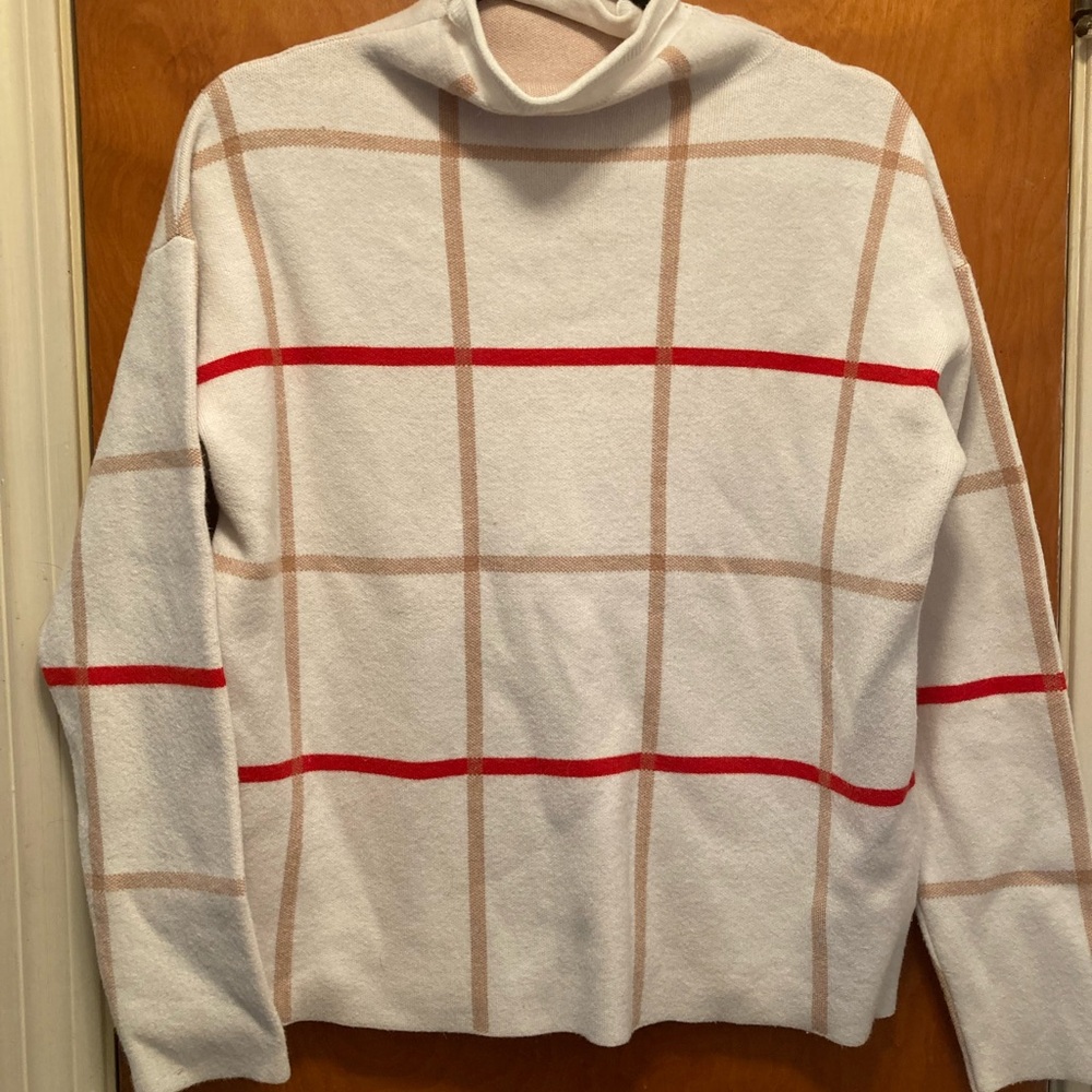 White and Red Plaid Sweater